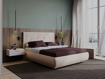 Кровать Милана с парящим круглым основанием и с подъемным механизмом