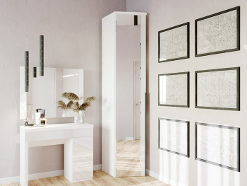 Шкаф Пенал 43х60х236 скошенный с ручами лофт (Белый капри, Белый глянец МДФ)