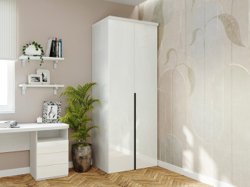 Шкаф Распашной 90х60х236 с полками, штангой и ручками лофт (Белый капри, Белый глянец МДФ)