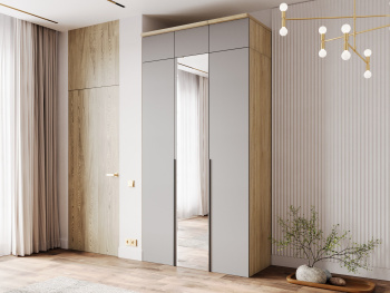 Комплект шкафов с антресолями 135х60х266 с ручками лофт (Дуб сонома, Серый светлый МДФ)