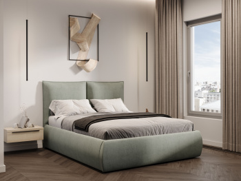 Кровать Киото с мягким основанием зеленая 140х200