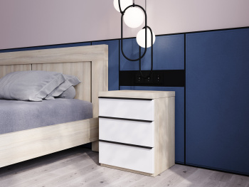 Тумба Диора 45х36х56 с тремя ящиками (Белый шпон дуба, Белый матовый МДФ)