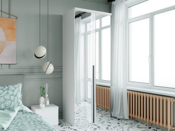 Шкаф Распашной 90х60х236 со штангой и ручками лофт (Белый капри, Белый глянец МДФ)