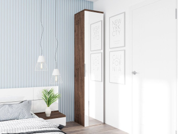 Шкаф Пенал 45х60х236 со штангой (Дуб шоколад, Белый глянец МДФ)