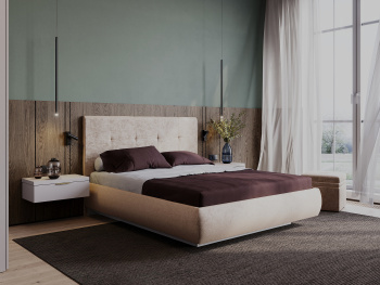 Кровать Милана с парящим круглым основанием и с подъемным механизмом кремовая 140х200