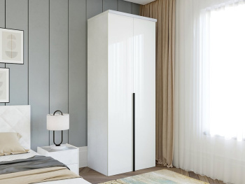 Шкаф Распашной 90х60х236 с комодом и ручками лофт (Белый капри, Белый глянец МДФ)