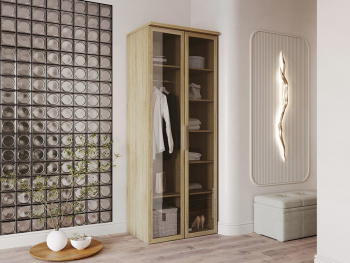 Шкаф Распашной 90х60х236 с полками и штангой (Дуб сонома, Дуб сонома ЛДСП)