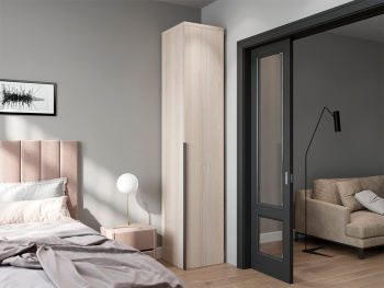 Шкаф Пенал 45х45х236 с полками и ручками лофт (Белый шпон дуба, Белый шпон дуба ЛДСП)