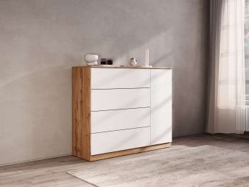Комод Бремен 135х45х111 (Дуб вотан, Ясень бланко ЛДСП)